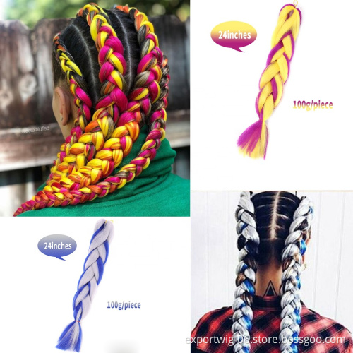 Hot Sale Mixed Color Jumbo Braiding Hair Long synthetic 24 Inch Braid Synthetic Pre-stretched Hair Exstension Braiding Hair